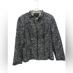 Lafayette 148 Blazer Jacket Women’s Sz 12 White/Blue V-Neck zipper business